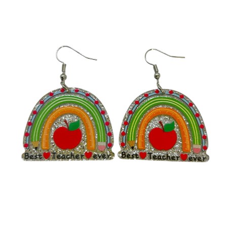 earrings steel hooks silver best teacher ever 1